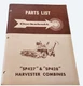 Vtg 1959 Cockshutt SP427 & SP428 Harvester Combines Parts List Manual