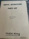 Toledo Scale Service Instructions/Parts Manual  for Digital Indicator Model 8130