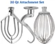 20 Qt Attachment SET Dough Hook Wire Whip Flat Beater for A200 Hobart Bowl Mixer