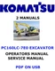 Komatsu PC160LC-7E0 Hydraulic Excavator Service Shop Operators Owner Manual PDF