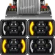4pcs 4x6" LED Headlights Hi/Lo DRL For Kenworth T800 W900 Peterbilt 357 379 378