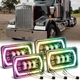 4x 4x6" LED Headlights w/ RGB Halo For Kenworth T800 W900 Peterbilt 357 379 378
