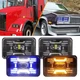 4pcs 4x6" Led Headlights Hi/Lo Blue White DRL For Peterbilt 379 Kenworth W900