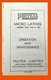 Pultra 1750 1770 1590 Jeweler Micro Lathe Operation, Maintenance and Part Manual
